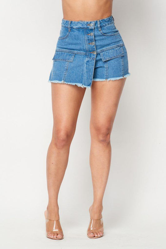 High Waisted Layered Denim Shorts With Pockets - Absolute Fashion 2020