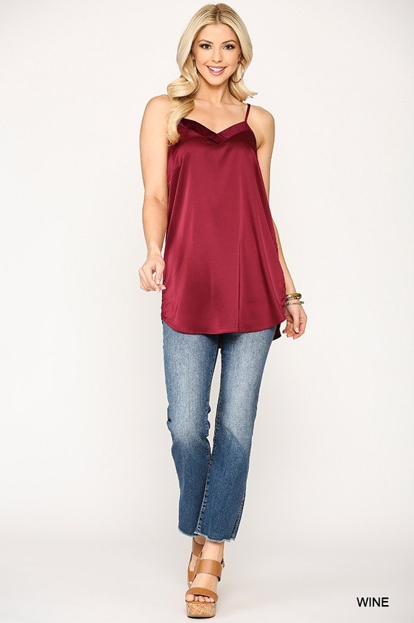 Velvet Mixed Adjustable Strap Round Hem Camisole - Absolute Fashion 2020