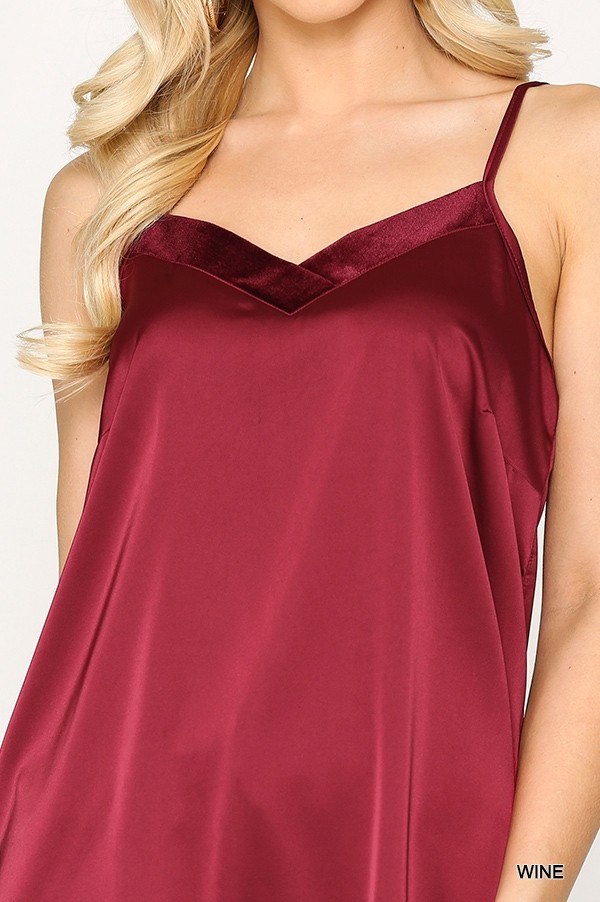 Velvet Mixed Adjustable Strap Round Hem Camisole - Absolute Fashion 2020