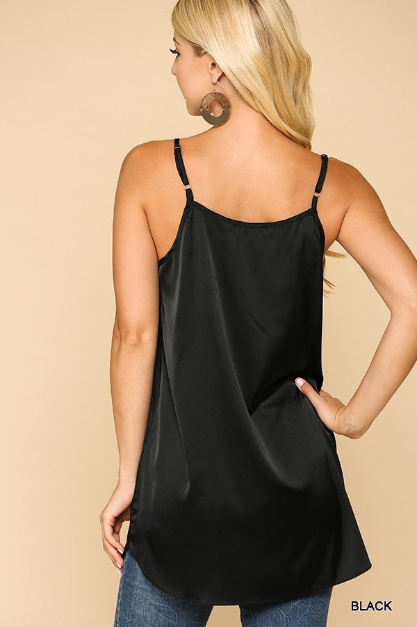 Velvet Mixed Adjustable Strap Round Hem Camisole - Absolute Fashion 2020