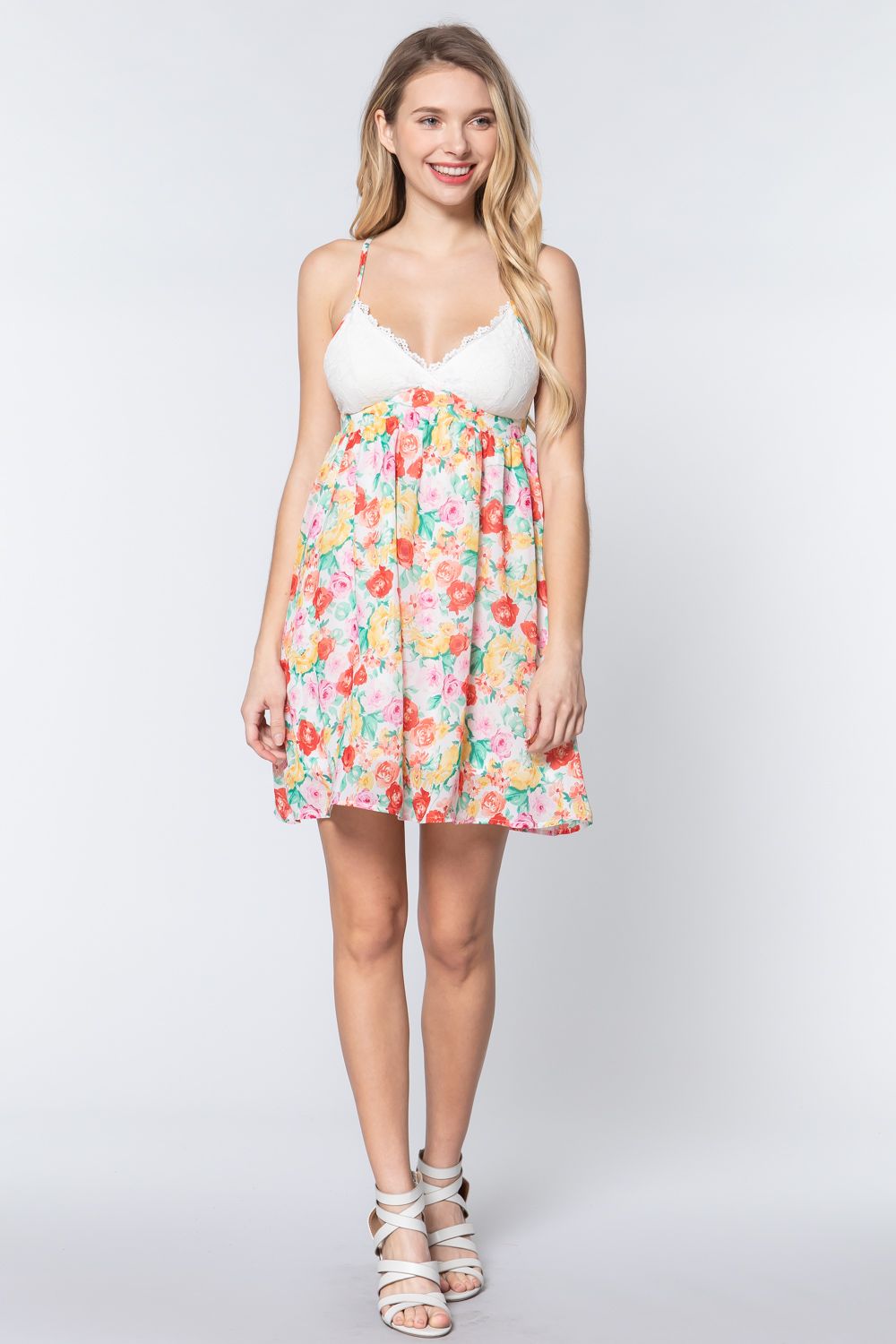 V-neck Open Back Floral Mini Dress - Absolute Fashion 2020