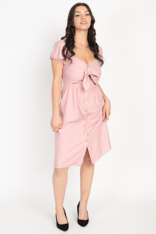 Front Tie Cutout Smocked Dress - Absolute Fashion 2020