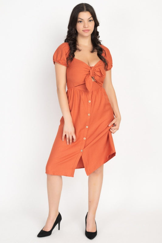 Front Tie Cutout Smocked Dress - Absolute Fashion 2020