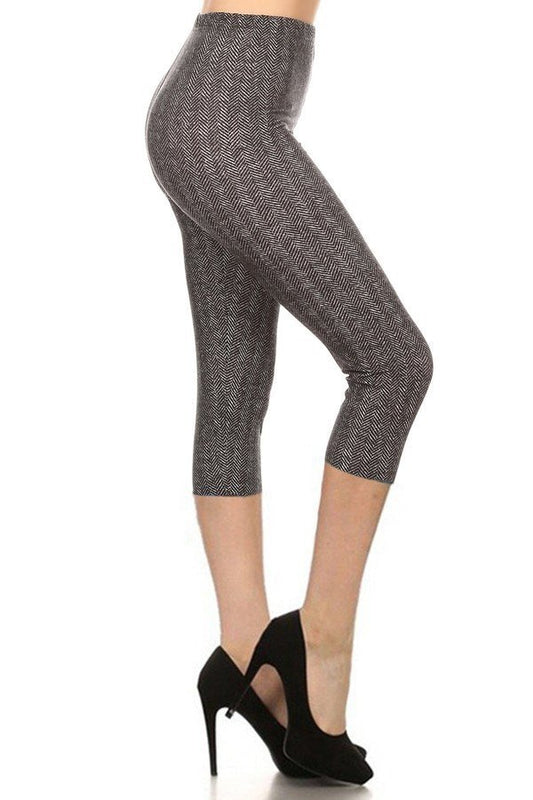 Chevron Print, High Waisted Capri Leggings - Absolute Fashion 2020