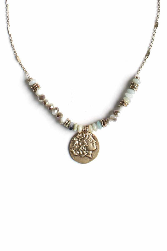 Stone Glass Bead Coin Pendant Necklace - Absolute Fashion 2020