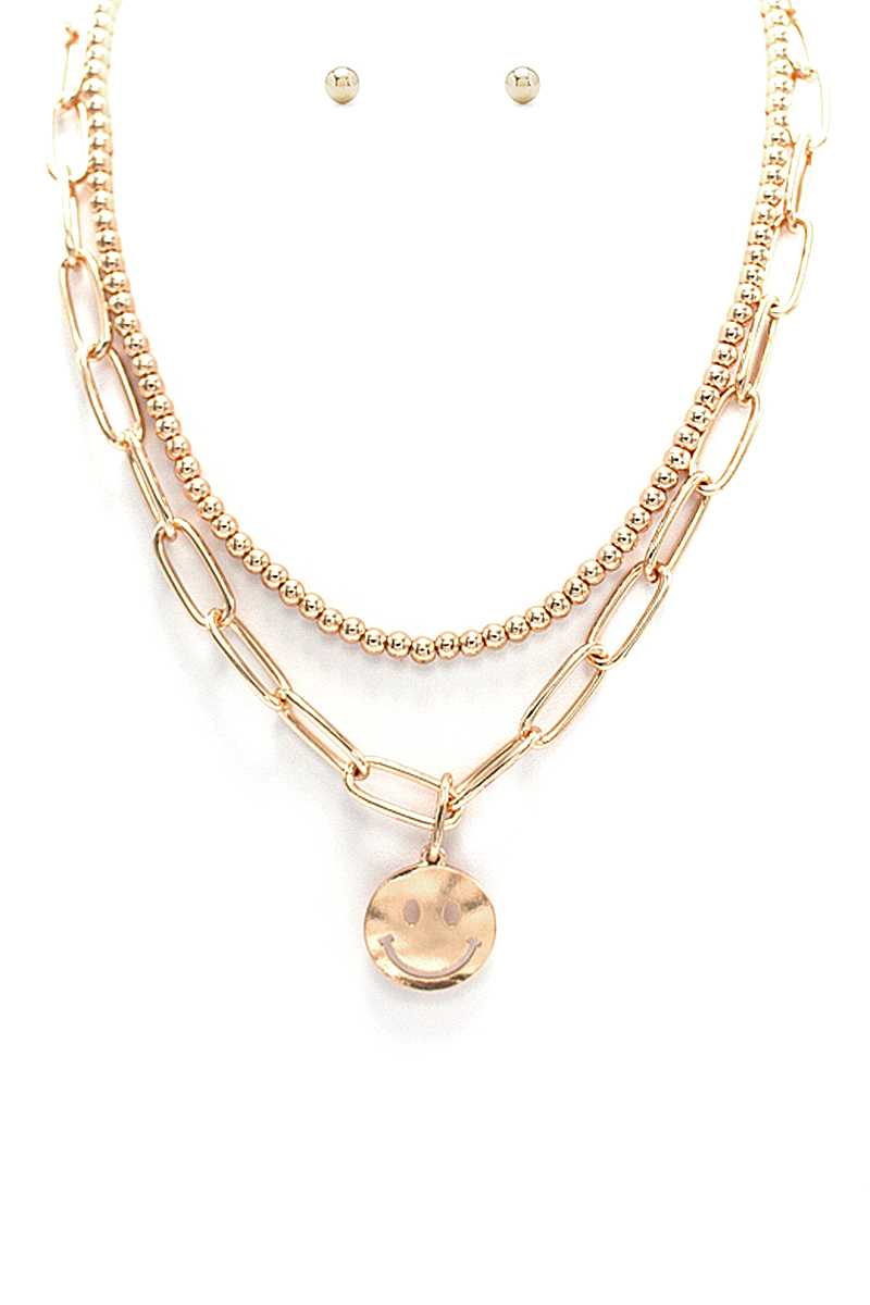 Smiley Chain Link Bead Necklace And Earring Set - Absolute Fashion 2020