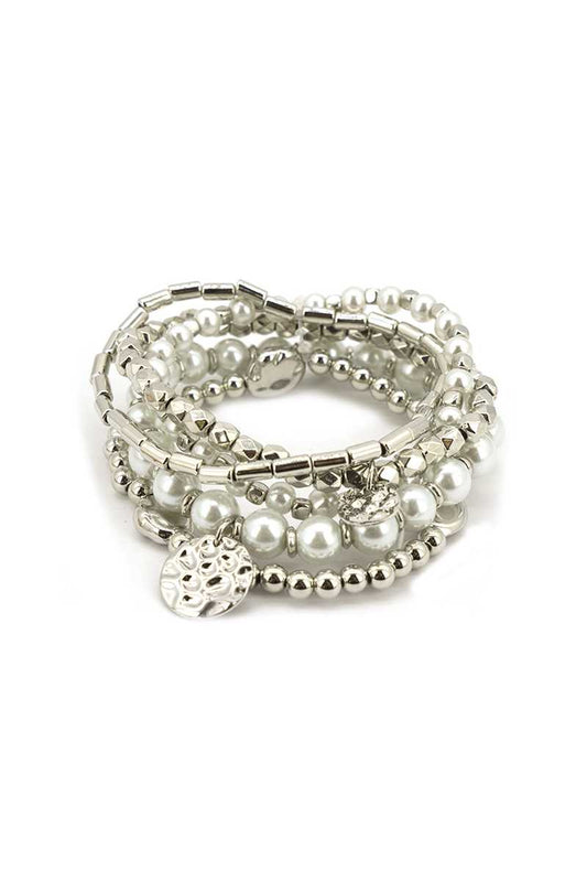 Fashion Metal Pearl Bead Stretch Multi Bracelet - Absolute Fashion 2020