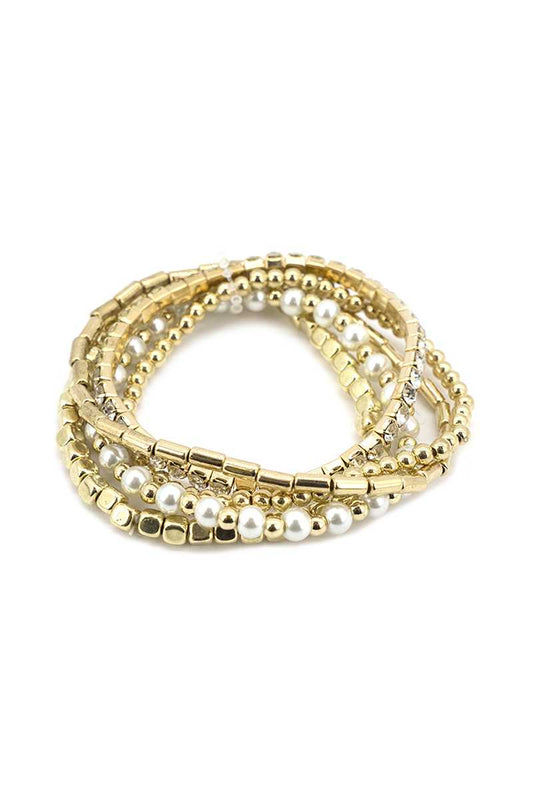 Fashion Metal Pearl Bead Stretch Multi Bracelet - Absolute Fashion 2020