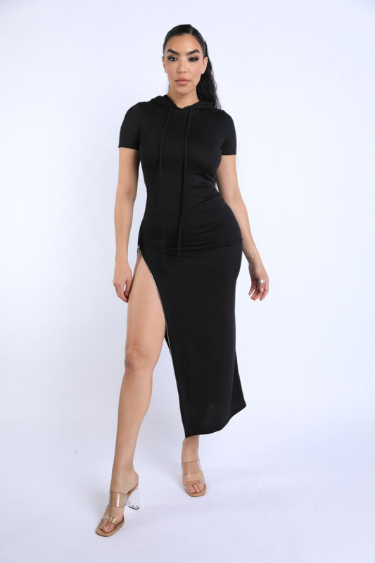 Side Zip-up Hoodie Maxi Dress - Absolute Fashion 2020