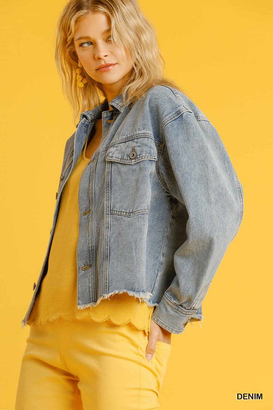 Collar Button Down Denim Jacket With Chest Pockets - Absolute Fashion 2020