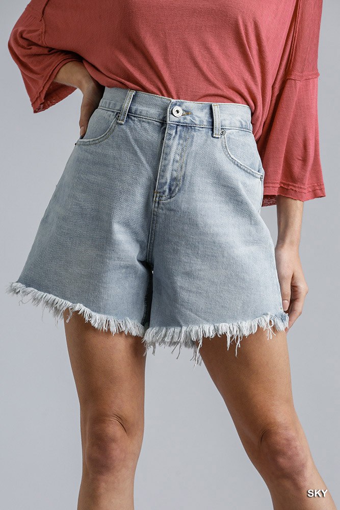 High Rise Denim Shorts With Raw Hem - Absolute Fashion 2020