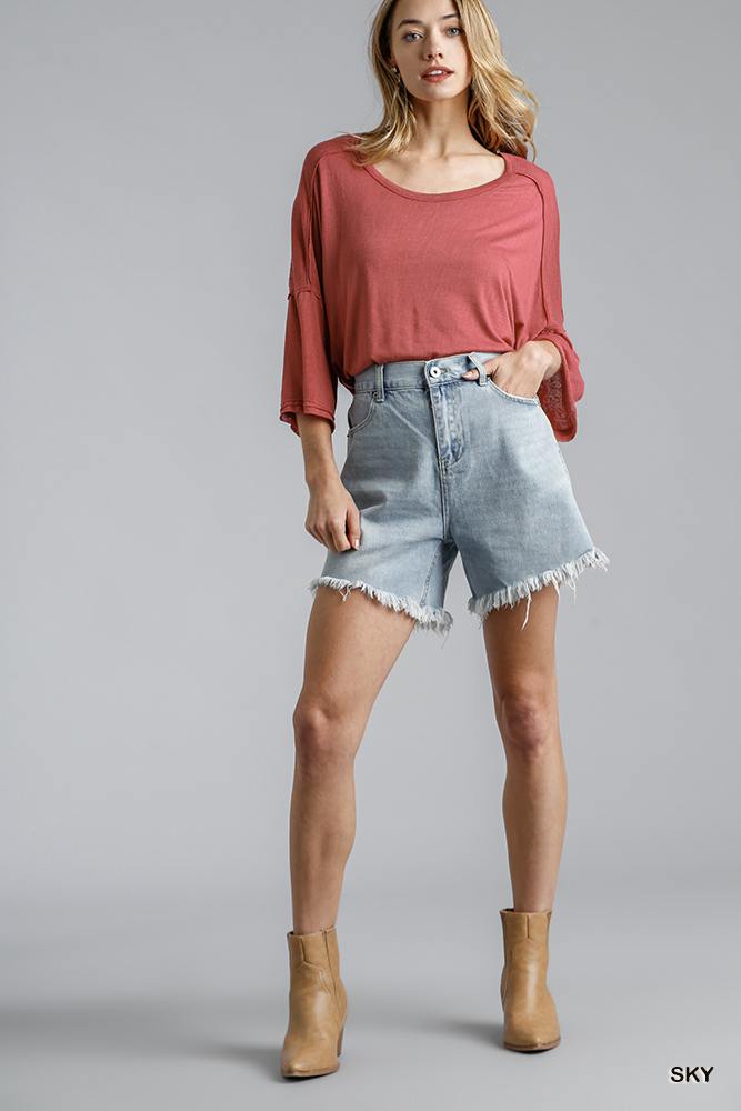High Rise Denim Shorts With Raw Hem - Absolute Fashion 2020