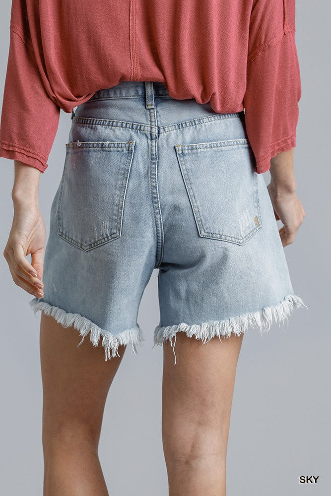 High Rise Denim Shorts With Raw Hem - Absolute Fashion 2020