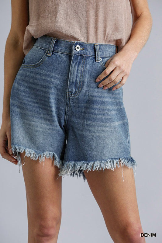 High Rise Denim Shorts With Raw Hem - Absolute Fashion 2020