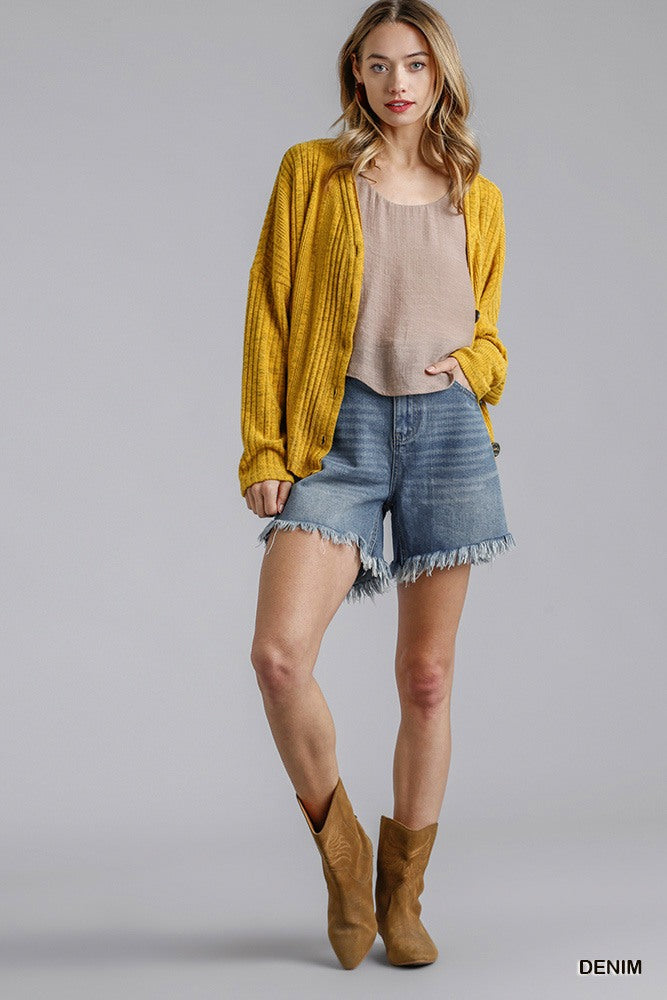 High Rise Denim Shorts With Raw Hem - Absolute Fashion 2020