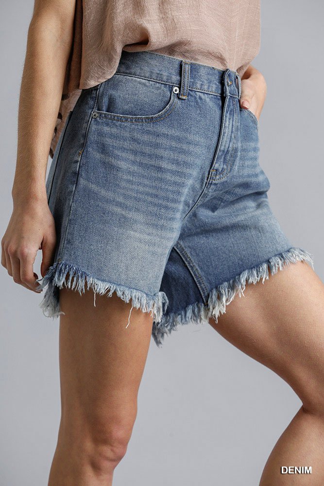High Rise Denim Shorts With Raw Hem - Absolute Fashion 2020