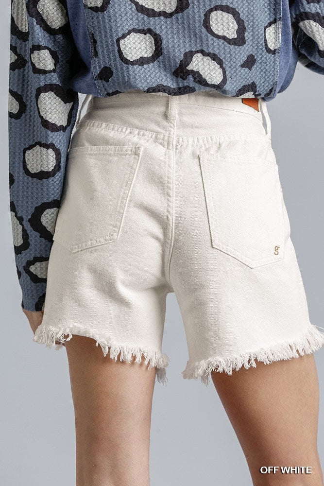 High Rise Denim Shorts With Raw Hem - Absolute Fashion 2020