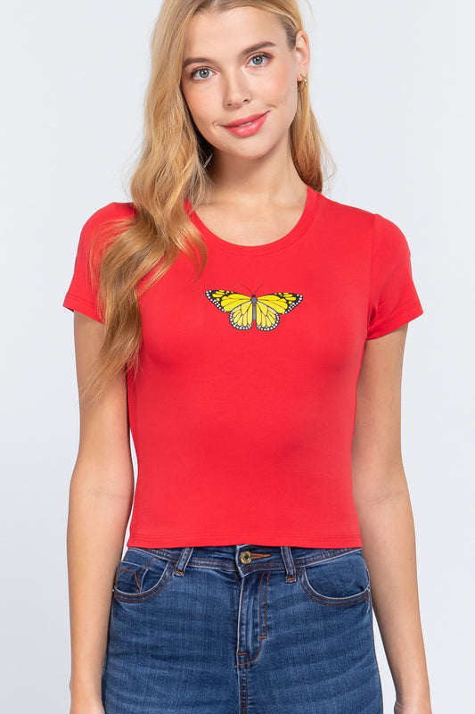 Short Slv Graphic Print Crop Top - Absolute Fashion 2020