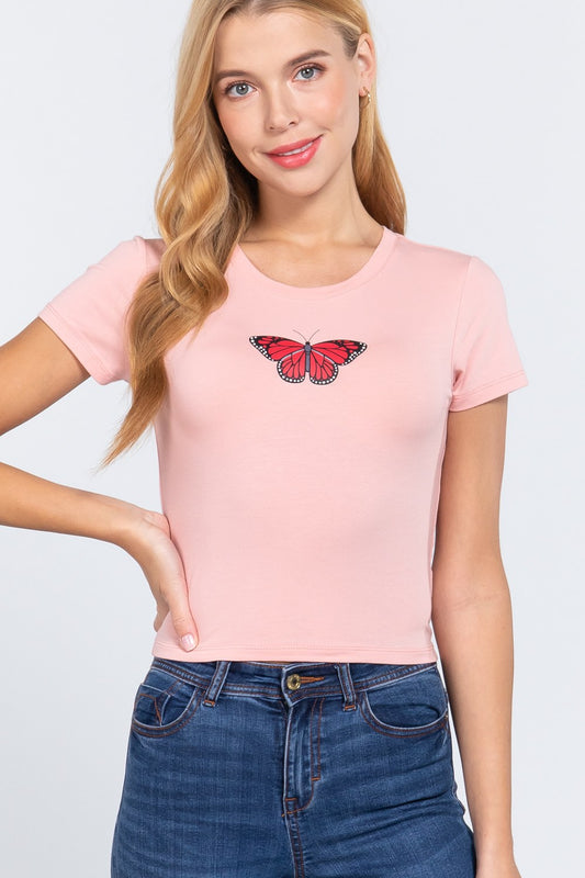 Short Slv Graphic Print Crop Top - Absolute Fashion 2020