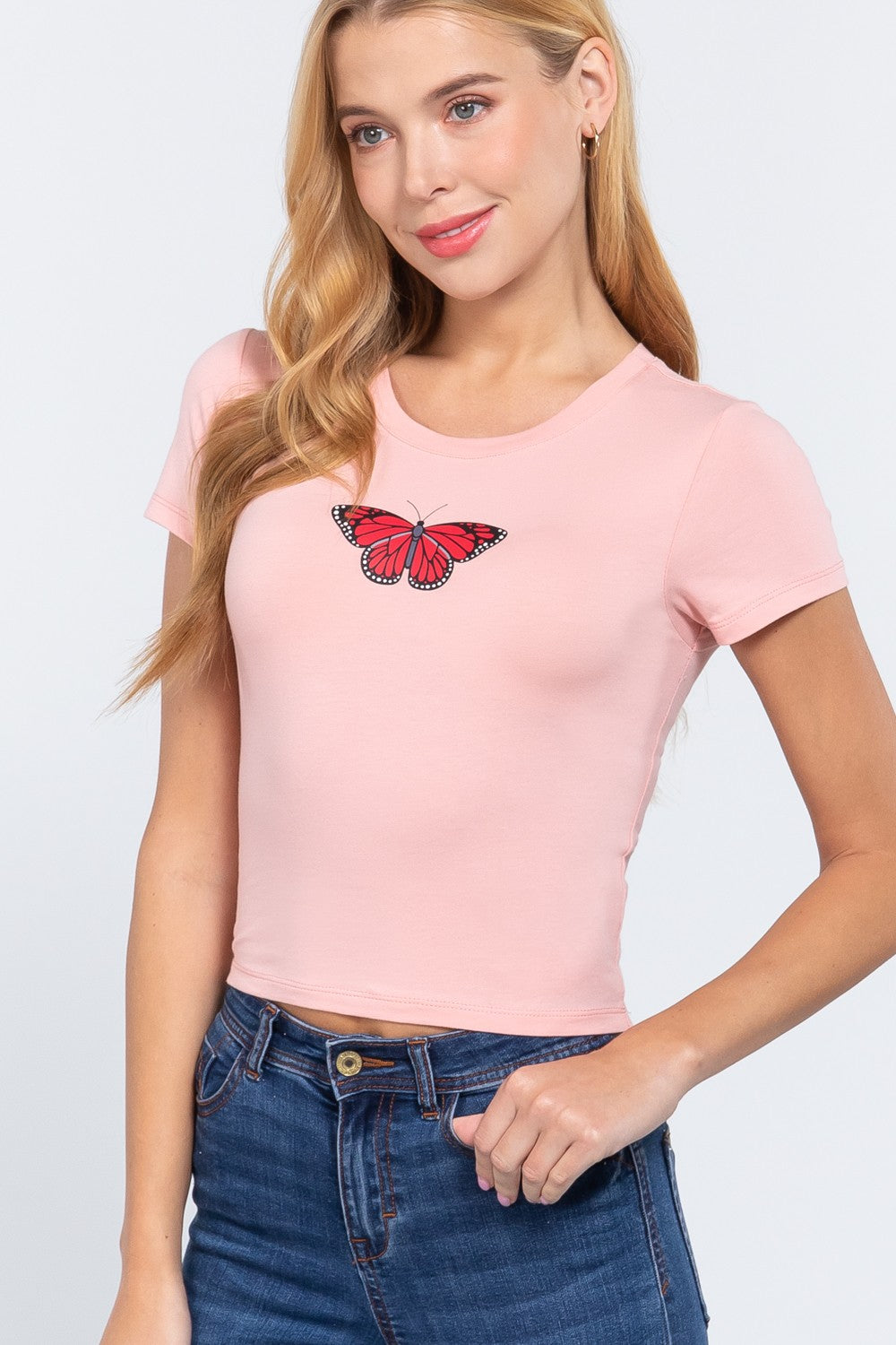 Short Slv Graphic Print Crop Top - Absolute Fashion 2020
