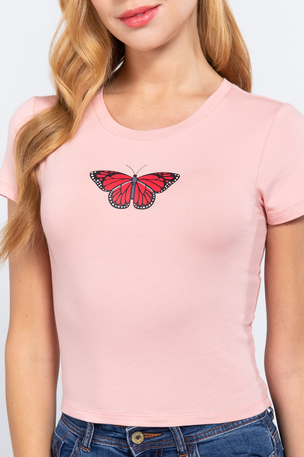 Short Slv Graphic Print Crop Top - Absolute Fashion 2020