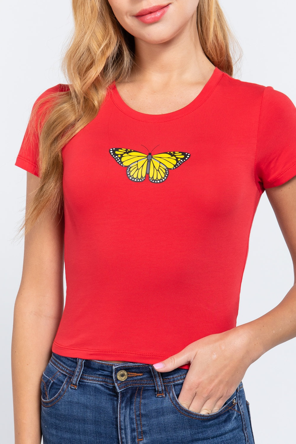 Short Slv Graphic Print Crop Top - Absolute Fashion 2020