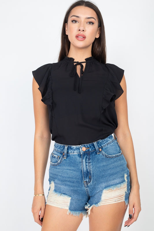 Ruffled Sleeves Mock Neck Top - Absolute Fashion 2020