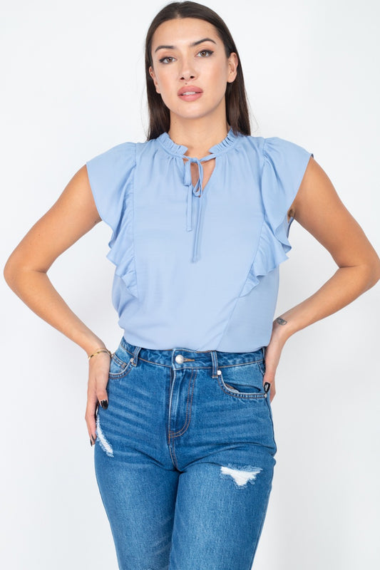 Ruffled Sleeves Mock Neck Top - Absolute Fashion 2020