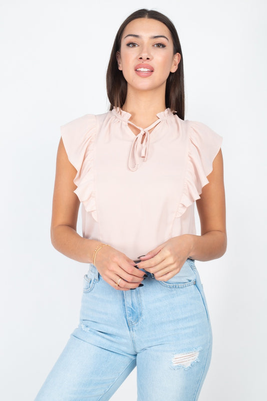 Ruffled Sleeves Mock Neck Top - Absolute Fashion 2020