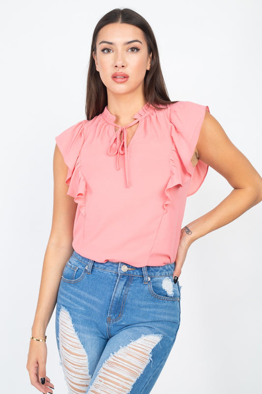Ruffled Sleeves Mock Neck Top - Absolute Fashion 2020