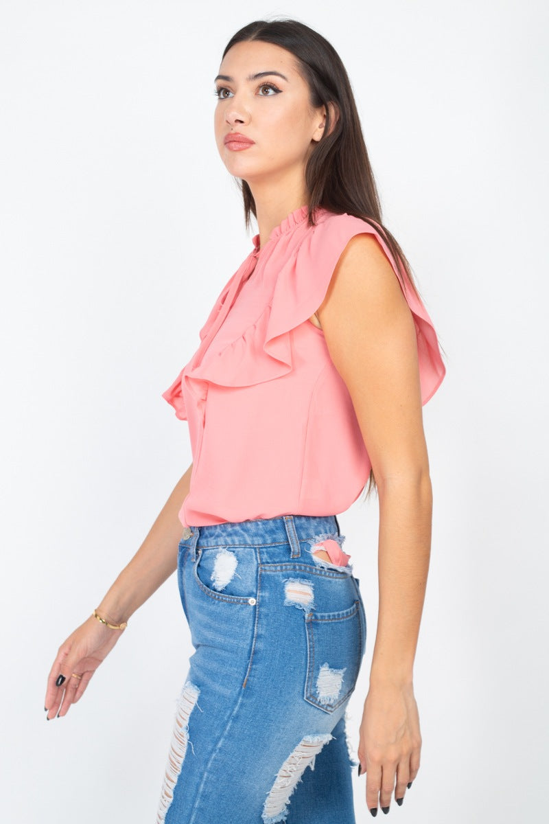 Ruffled Sleeves Mock Neck Top - Absolute Fashion 2020