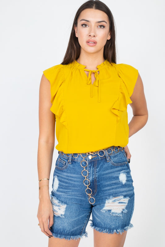 Ruffled Sleeves Mock Neck Top - Absolute Fashion 2020