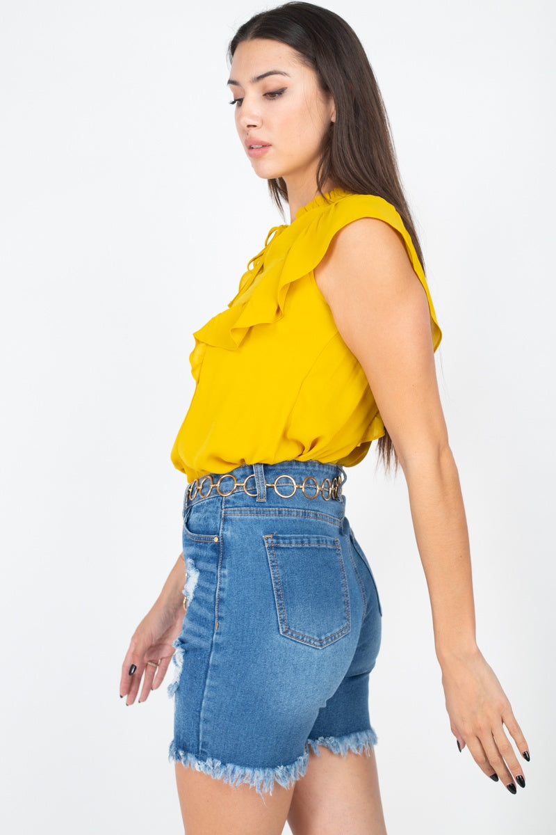 Ruffled Sleeves Mock Neck Top - Absolute Fashion 2020