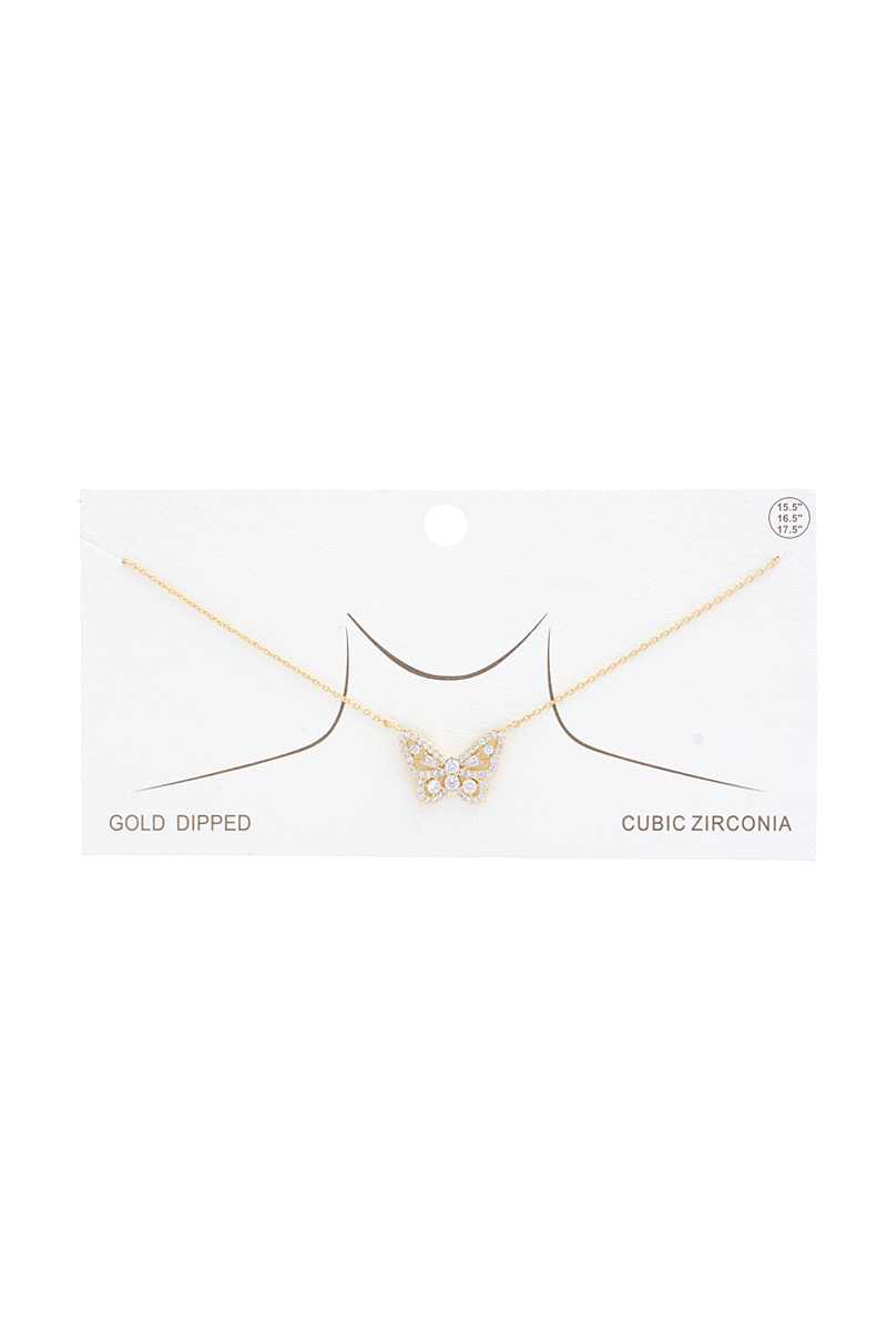 Rhinestone Butterfly Charm Gold Dipped Necklace - Absolute Fashion 2020