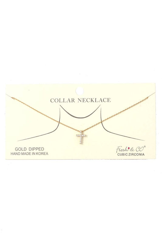 Dainty Rhinestone Cross Charm Collar Necklace - Absolute Fashion 2020