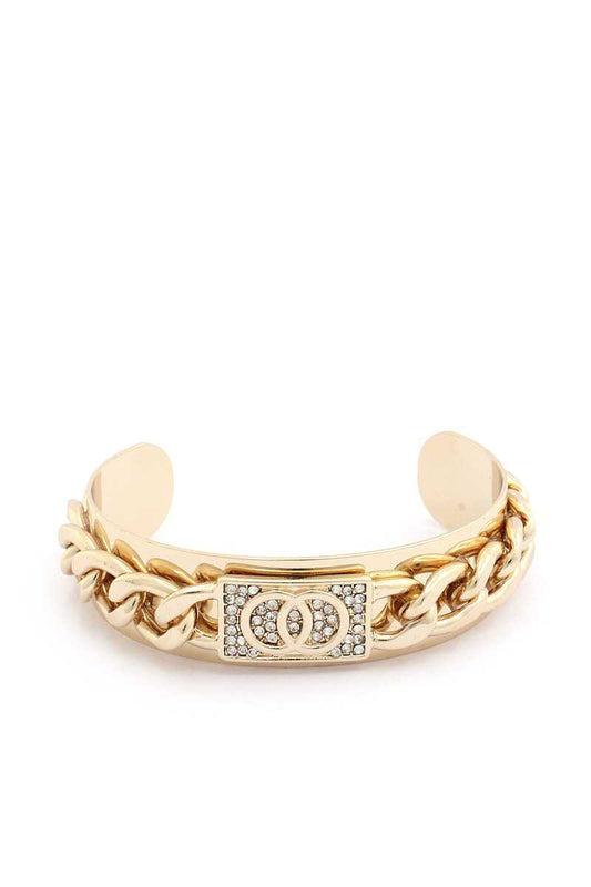 Double Circle Rhinestone Cuban Link Cuff Bracelet - Absolute Fashion 2020