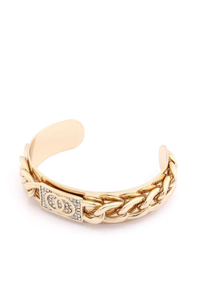 Double Circle Rhinestone Cuban Link Cuff Bracelet - Absolute Fashion 2020