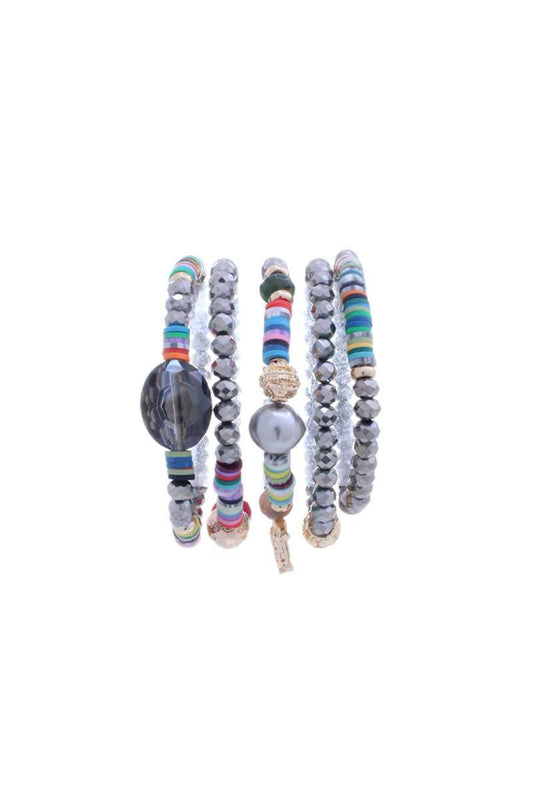 Glass Bead Multi Color Stretch Multi Bracelet - Absolute Fashion 2020