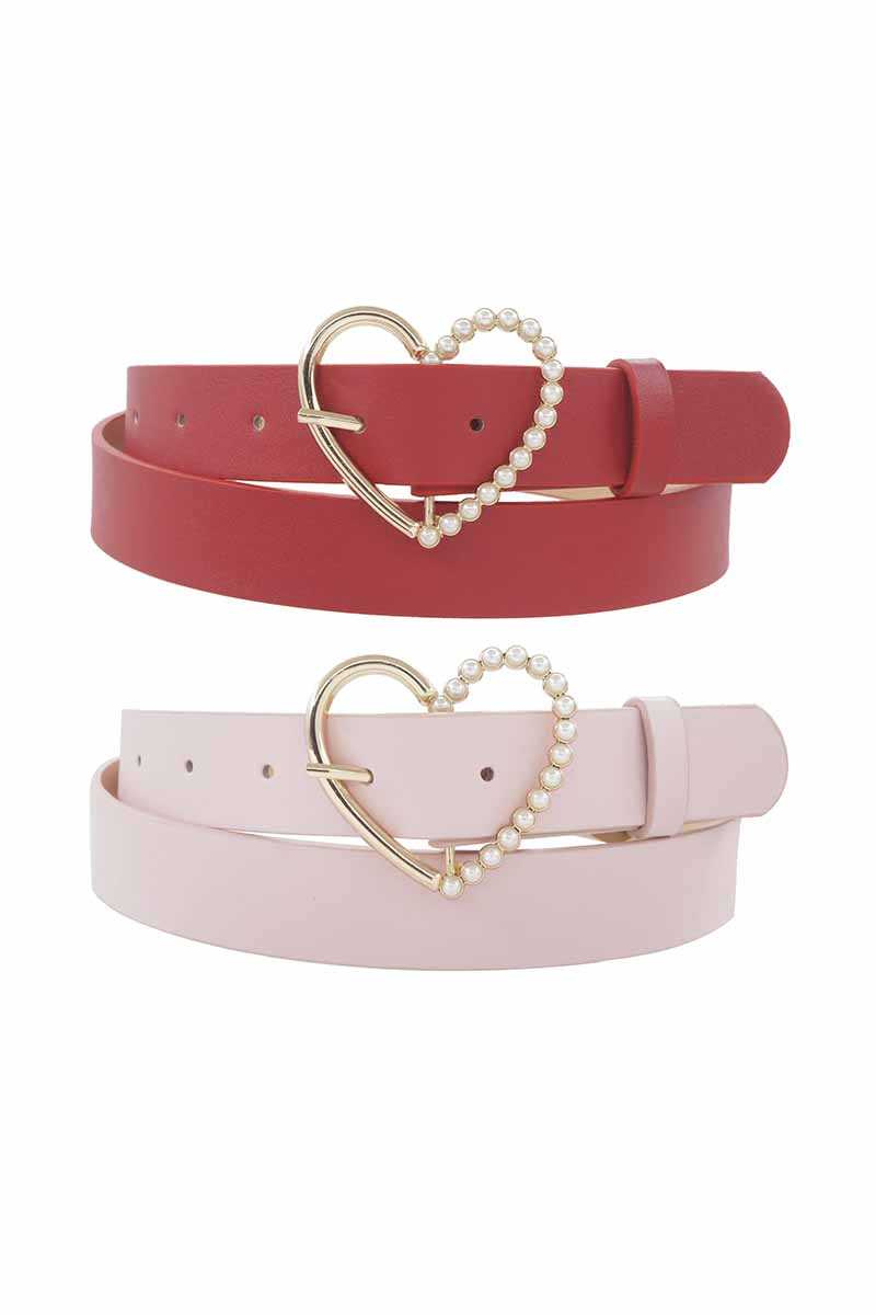Half Pearl Pave Outline Heart Buckle Duo Belt - Absolute Fashion 2020