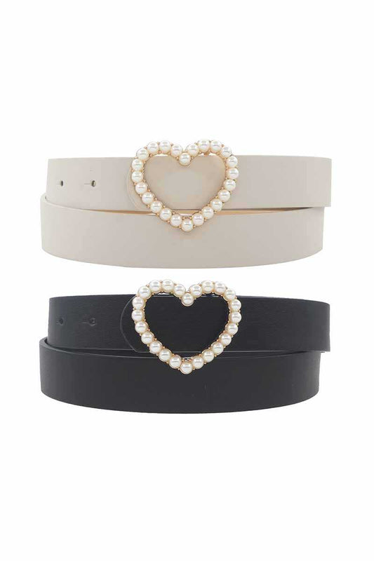 Single Row Pearl Heart Buckle Duo Belt - Absolute Fashion 2020