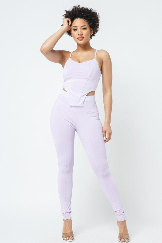 Strappy Bustier Stitch Details With Back Zipped High-waist Skinny Pants With Waist Elastic - Absolute Fashion 2020