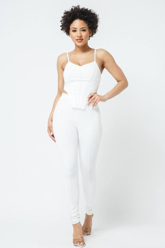 Strappy Bustier Stitch Details With Back Zipped High-waist Skinny Pants With Waist Elastic - Absolute Fashion 2020