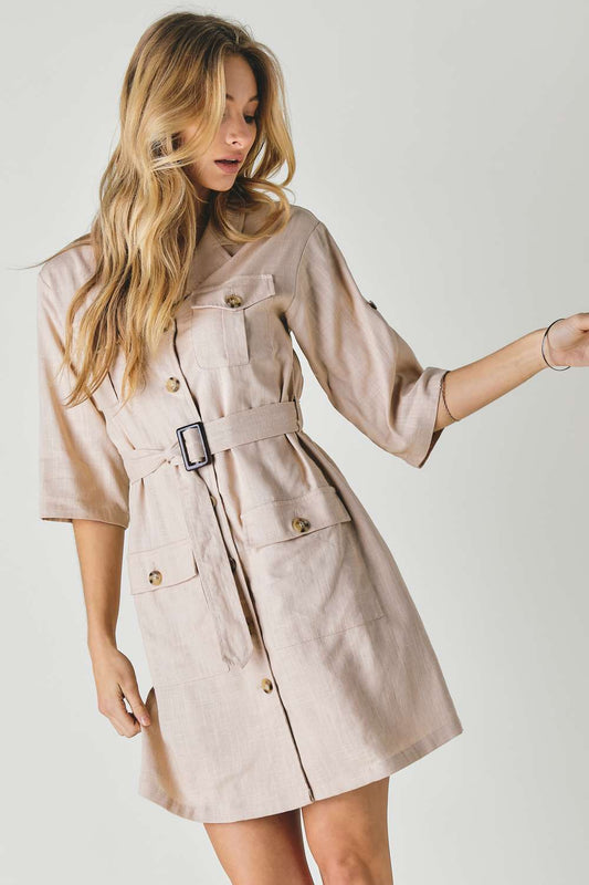 Drop Shoulder With Saist Tie Belted Dress - Absolute Fashion 2020