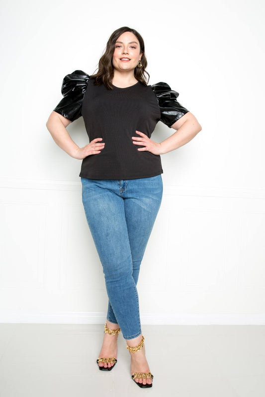 Faux Leather Puff Sleeve Top - Absolute Fashion 2020