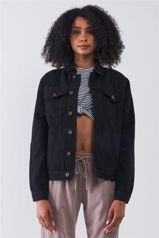 Black Oversized Long Sleeve Classic Denim Jacket - Absolute Fashion 2020