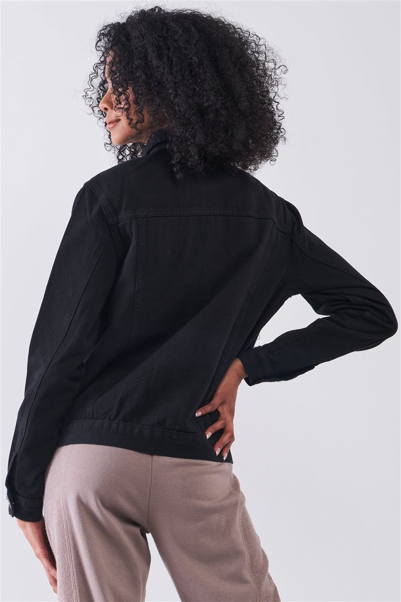 Black Oversized Long Sleeve Classic Denim Jacket - Absolute Fashion 2020