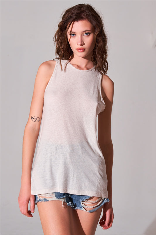 Sleeveless Crew Neck Cut-out Back Detail Longline Top - Absolute Fashion 2020