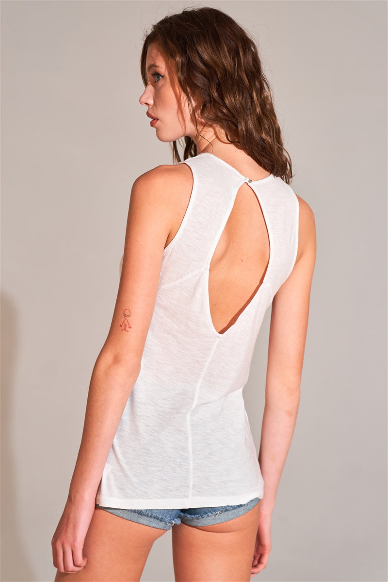 Sleeveless Crew Neck Cut-out Back Detail Longline Top - Absolute Fashion 2020