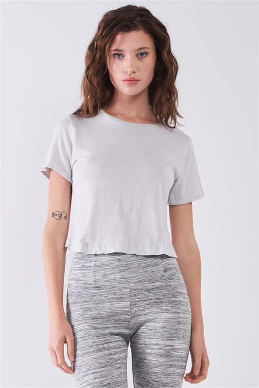 Short Sleeve Round Neck Petal Split Back Detail Crop Tee - Absolute Fashion 2020
