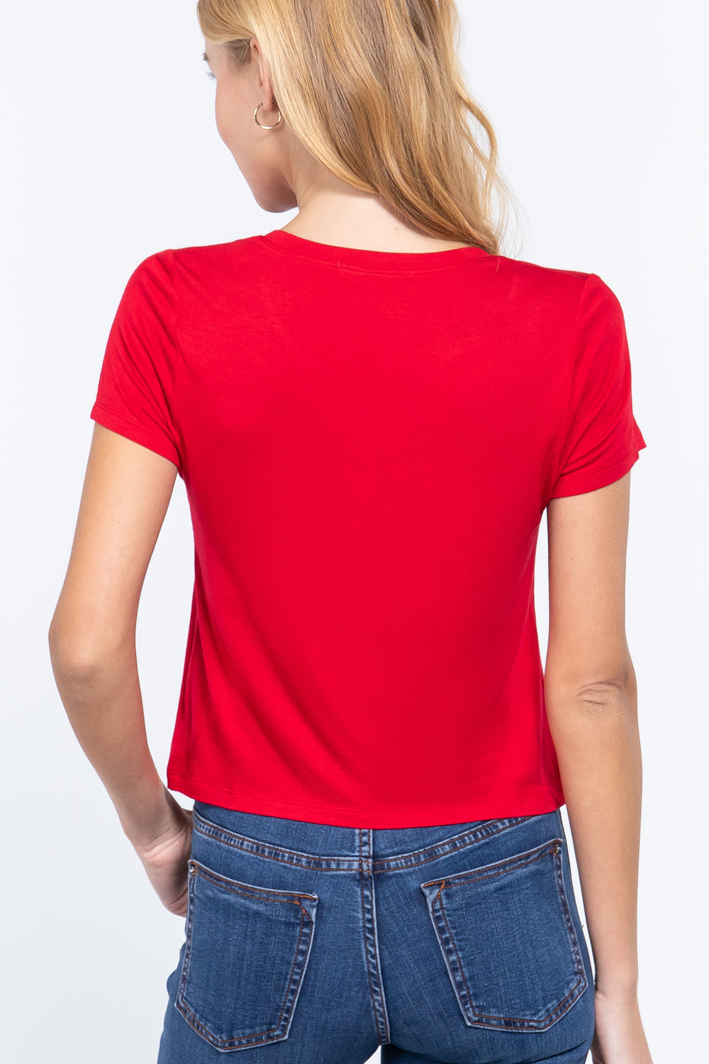 Short Slv V-neck W/pocket Crop Top - Absolute Fashion 2020